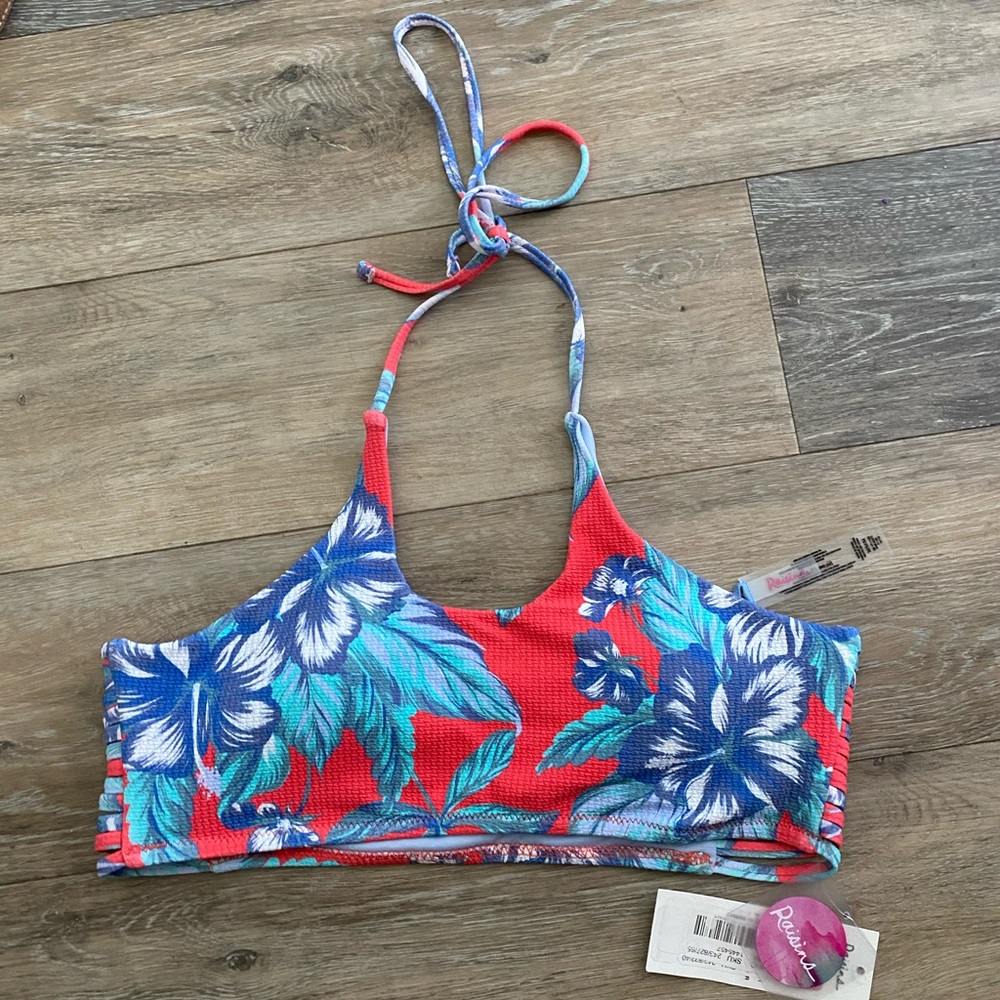 Raisins Red and Blue Floral Patterned Bikini Top